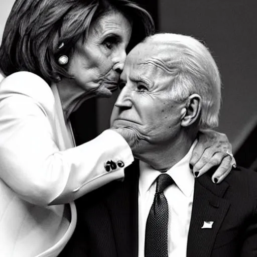 Prompt: Nancy Pelosi and Joe Biden kissing