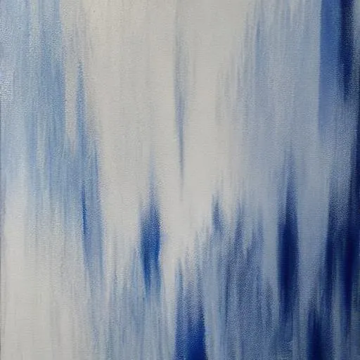 Prompt: attenuated tones using blue, grey and white, minimalist, sparse with just one black brush stroke