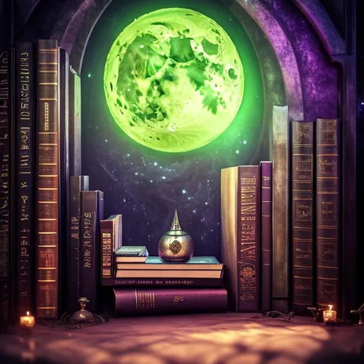 Prompt: HD, 4K, 3D, Stunning, magic, cinematic camera, interior design,gothic witch studio room, ethereal,gothic enchanted,bookshelf, light contrast, witchy ambient, purple and green sunstrails, moon glow, cauldron, magic books, chaise longue, full moon