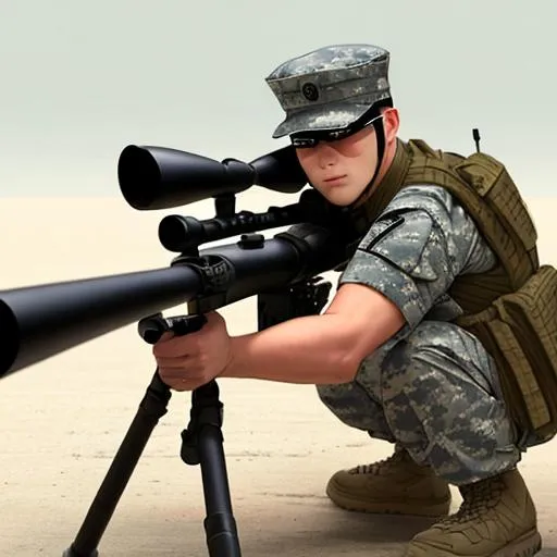 Prompt: military man with a sniper rifle