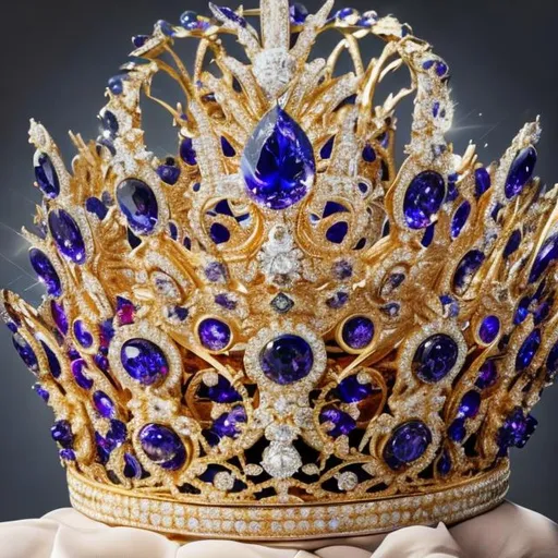 Prompt: 1kg Golden 
1000carat Diamond and Tanzanite encrusted King crown
