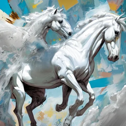 Prompt: A comic book a white horse coming down from heaven,  abstract paint, abstract representation, 