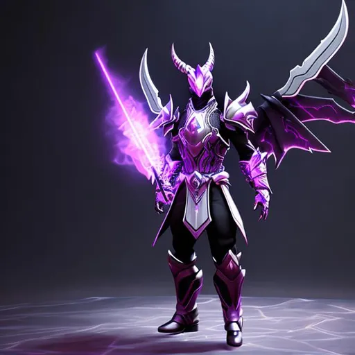Prompt: demon wearing void armour  with void axe