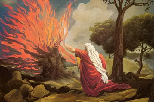 Prompt: Moses and the burning bush