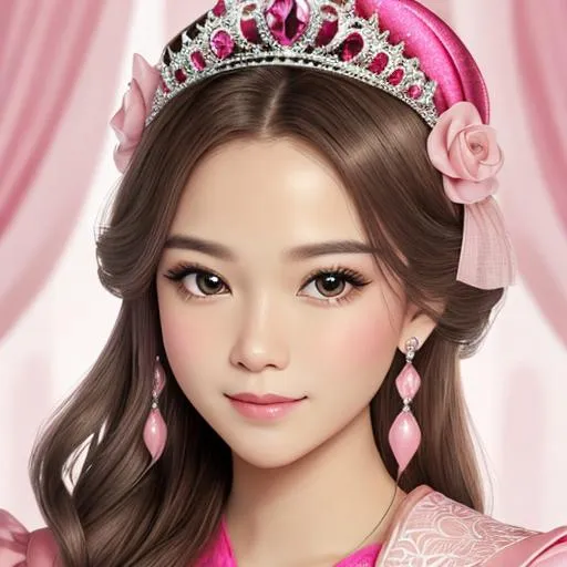 Prompt:  princess wearing pink, facial closeup