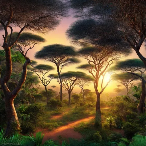 Prompt: photorealistic, ultrarealistic, photo of african landscape.
 just the background, the africa´s nature. NO ANIMALS, just nature of all kinds from africa! Beautiful light, long focus distance, inside a colorful african jungle,

