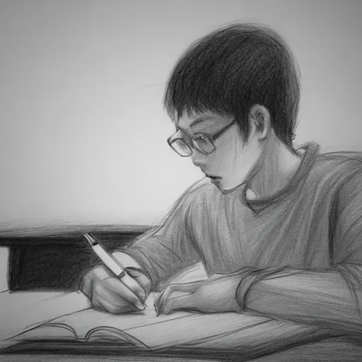 Prompt: One student,studying,drawing,blur