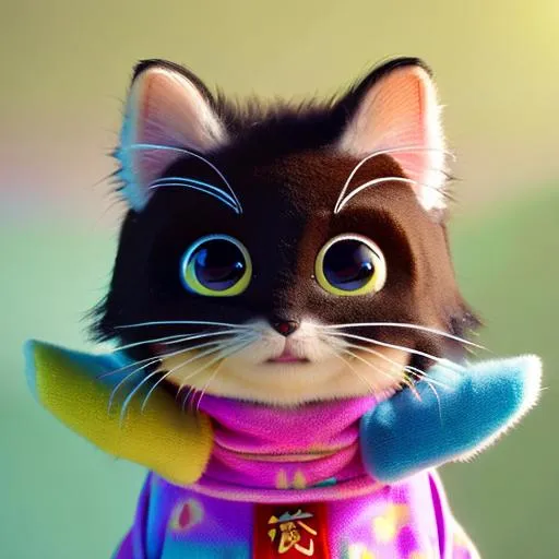 Prompt: detailed modern disney cute fluffy cuddleable samurai kitten wearing a kimono with a katana in the style of  pixar ultra sharp focus, bright colours vibrant soft pastel 8k octane render