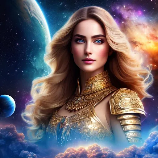 Prompt: create photograph of beautiful fictional female princes with most beautiful eyes, extremely detailed face, space and planets an nebulae in sky highly detailed, extremely detailed environment, extremely detailed background, intricate, extremely detailed skin, natural colors , professionally color graded, photorealism, 8k, realistic, moody lighting, ambience lighting