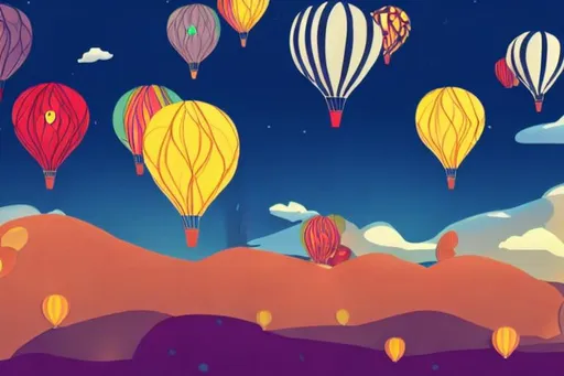 Prompt: tiger with hot air balloons behind him colorful animation
