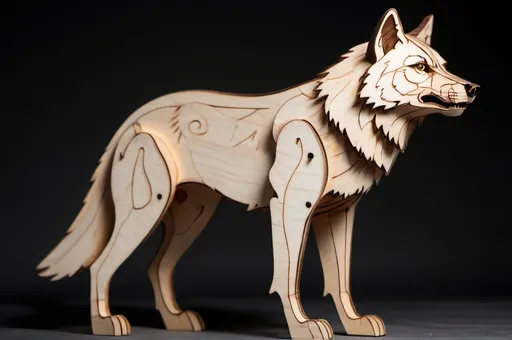 Prompt: a flat figure of the whole body of a wolf made of wood, Laser burn