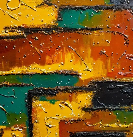 Prompt: close-up of abstract impasto oil painting on rusty canvas IMPASTO, thick brush strokes