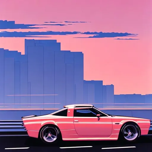 Prompt: coupe driving at dusk in style of Hiroshi Nagai painting