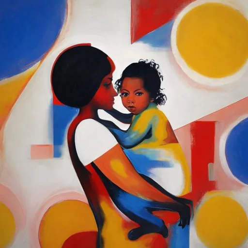 Prompt: abstract  style - woman with baby on her arms.
