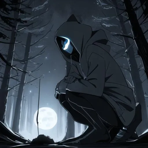 Prompt: Masky and Hoodie, the enigmatic creepypasta figures, striking cool and mysterious poses in the heart of a moonlit forest. Masky is gracefully squatting on a fallen log, his face half-concealed by his mask, while Hoodie stands with an air of enigma, the moonlight casting haunting shadows on his face. The camera point of view is below them, capturing the moonlit beauty of the forest as they face the camera with a mix of haunting elegance and malevolence. The moon shines brightly through the trees, illuminating the forest floor with a silvery glow. The atmosphere is a delicate balance between beauty and darkness, evoking a sense of eerie fascination. The style for this image is a combination of photography and digital manipulation, with the characters' appearances enhanced to give them an otherworldly aura. The image will be in high contrast, accentuating the interplay between light and shadow, --ar 16:9 --v 5.