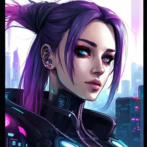 Prompt: Beautiful woman cartoon portrait cyberpunk