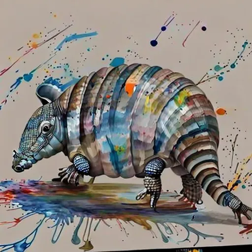 Prompt: armadillo painting, cool colors, paint splatter, realistic, digitized
