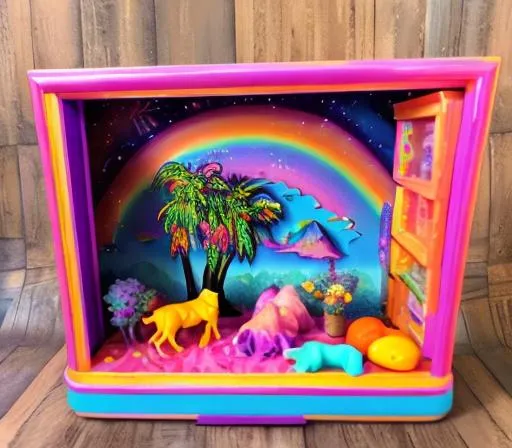 Prompt: Lisa frank style 1980s diorama