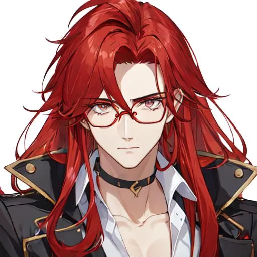 Prompt: Zerif 1male (Red side-swept hair covering his right eye), wearing glasses