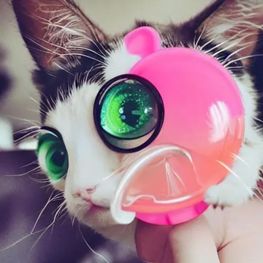 Prompt: A cute kawaii cartoon cat drinking bubble tea big eyes,eyelashes ombre pink green