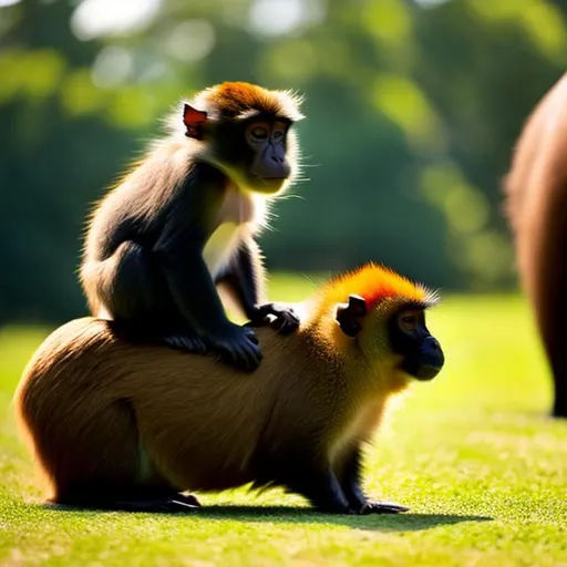 Prompt: A Monkey riding a capybara