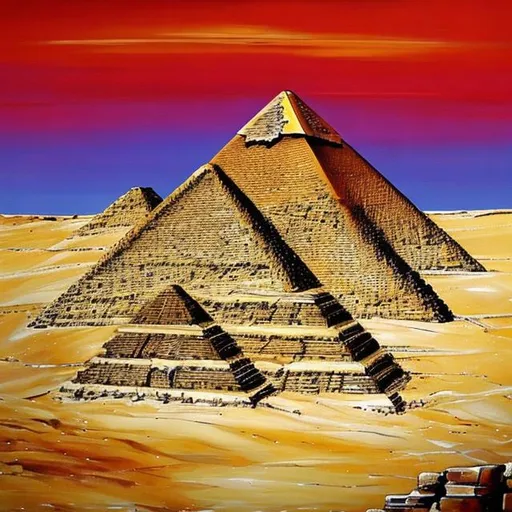 Prompt: painting of ancient egyptian pyramids by bob ross