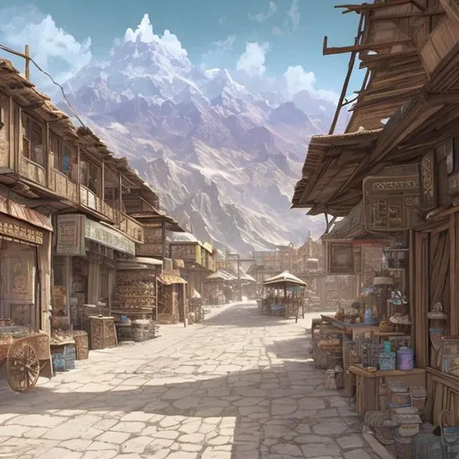 Prompt: fantasy, concept art, town on the outskirts of salt flats, market bazaar for adventurers