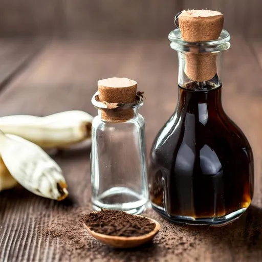 Prompt: vanilla extract on a table photo shoot quality