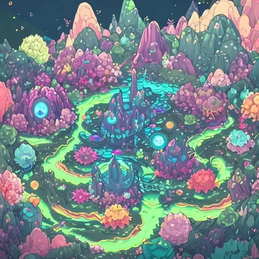 Prompt: forg flower dragon space ship island metal floweerr pink green gold white rainbow tai della mega space caastle greeen green grass blue blue sky yellow car boater neon pink forg island dragon mode butterfly coulored realistic crystals in a cave 