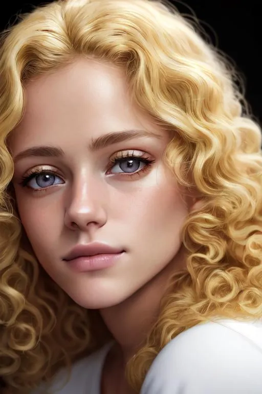 Prompt: high quality photorealistic portrait of {lou reed} age of 21, blond curly blond hair, perfect detailed face, white skin, sleepy eyes, slightly smiling,, wearing yellow shirt , HD, Photoshoot, Portrait, Studio Lighting, Beautiful Lighting, Warm Color Palette, Melancholic, trending on Artstation, by {Jim Burns}  Octane Render, sharp focus, studio photo, intricate details, highly  detailed,  ultra detailed