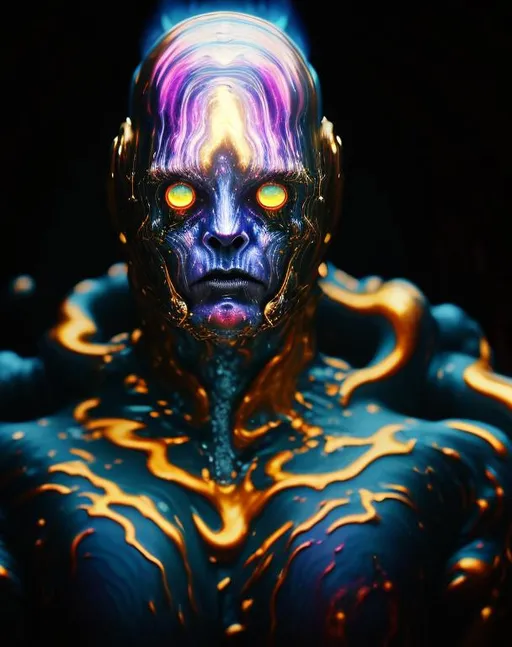 Prompt: Horror, Eerie, Spooky psychedelic 
 cinematic, Nebula, 3D, HD, {Tiger}liquid gold, expansive metallic background, supernova, freeform dark chaos, hyper realistic, 8K --s98500