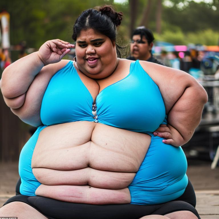 A Fat Woman In Blue Shirt And Pants, Fat Woman, Woman Leggings