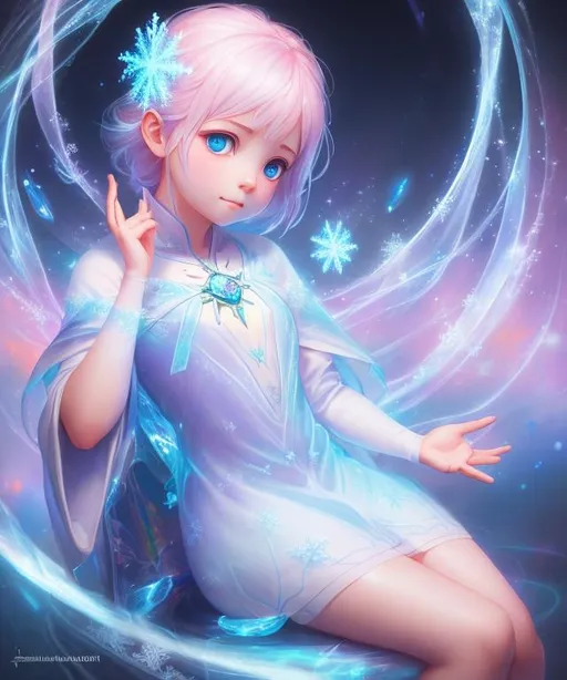 Prompt: frozen fractal deity, little girl, symmetrical, soft lighting, by makoto shinkai, stanley artgerm lau, wlop, rossdraws, full body