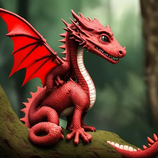 Prompt: Red Baby Dragon With White Belly In A Forest