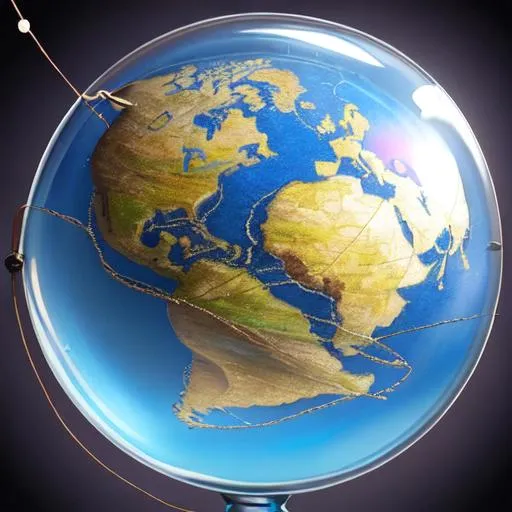 Prompt: The globe in a glass sphere. The sphere hangs on a string. A young prince holds the string. The sky is clear blue. Photo realistic.