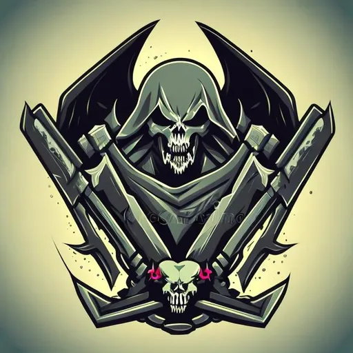 Prompt: 2d ferocious Grim reaper, vector illustration, angry eyes, e sport team emblem logo, 2d flat, centered