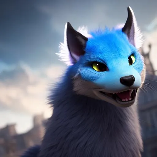 Prompt: Portrait of an anthro wyvern with striking light blue fur and iridescent black markings and a cute face,  liminal space streets, perfect composition, hyperrealistic, super detailed, 8k, high quality, trending art, trending on artstation, sharp focus, studio photo, intricate details, highly detailed, pixar style