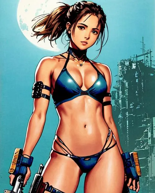 Prompt: (((Yoji Shinkawa))), sticker of ultra detailed portrait of Naomi Scott in Very tight V-cut swim uear armor, high quality cell shaded illustration in post apocalyptic style by Yoji Shinkawa,(((dynamic pose))), ((full body)),  perfect anatomy, centered, freedom, soul, blond short hair, approach to perfection, cell shading, 4k , cinematic dramatic atmosphere, watercolor painting, global illumination, detailed and intricate environment, artstation, concept art, fluid and sharp focus, volumetric lighting, cinematic lighting, Art by Yoji Shinkawa,
