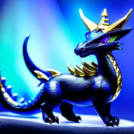 Prompt: ✨✨A magnificent pocket dragon surrounded by blue, black and gold diamonds. ✨✨Highly detailed, soft lighting, sharp focus, illustrations, character designs, concept art✨✨
