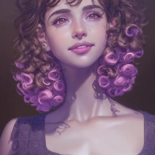 Prompt: hyper realistic full body digital drawing of  a young adult with very short curly, dark brown hair, olive skin, dark brown eyes, a  tiny black mole above her lip, smiling, wearing  baby pink dress , portrait, 8k resolution concept art dynamic lighting hyperdetailed intricately detailed 