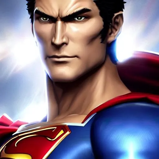 Prompt: Face portrait of a Superman, smooth skin, stronge jaw line, realistic normal hair, symmetrical, fierce eyes, dramatic lighting, detailed face, by Kazuma Kaneko, Kaneko Kazuma, shin megami tensei, SMT, Shin Megami Tensei Nocturne, concept art, digital painting, looking into the camera, scruffy, medium short hair, anatomically correct, 