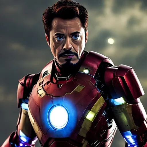 Prompt: ironman in black suit with infinity stones