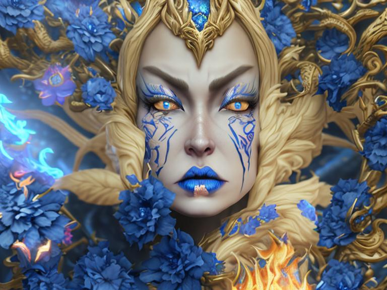 Demon Empress Full Lips Blue Eyes Flowers Skulls Openart 0412