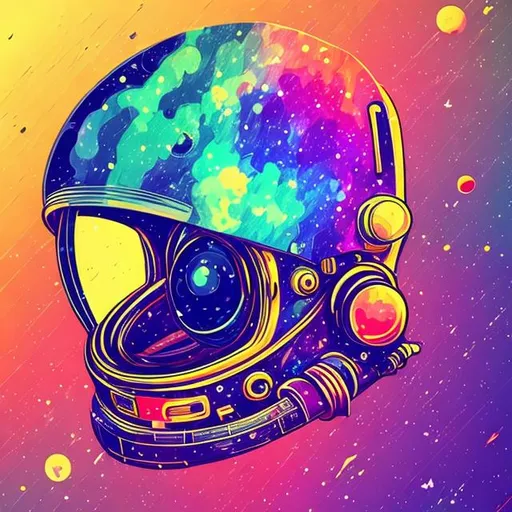Prompt: stylized astronaut helmet with a vibrant and colorful galaxy inside it