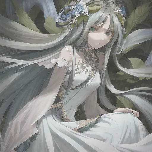 Queen Dark Green And Blue Long Hair White Dress Le