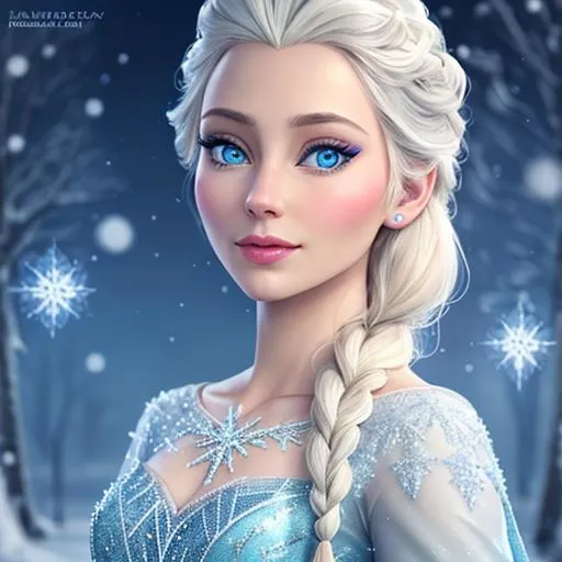 Prompt: Disney's Elsa as a faoiry goddes of winter,,large blue eyes, cool coiors,  closeup