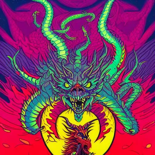 dragons fighting demons in the sky Hypnotic illustra... | OpenArt