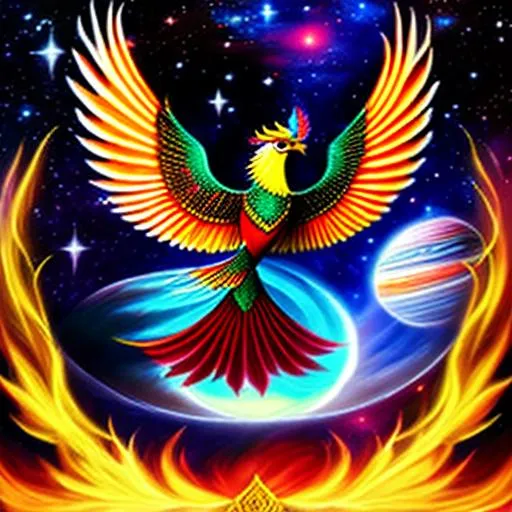 Prompt: dancing feathered Garuda warrior earth deep space
