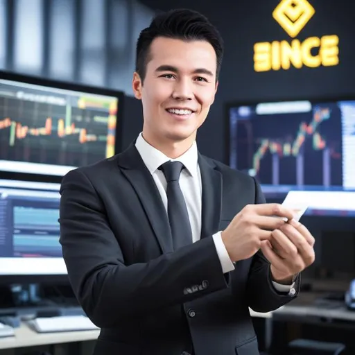 Prompt: business man holding a binance 
token
