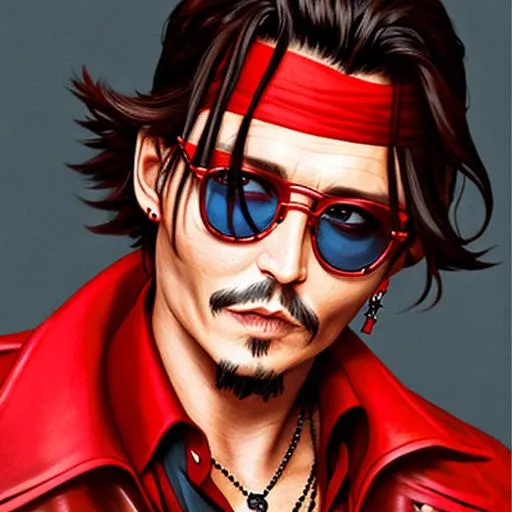 Prompt: johnny depp in shades of red